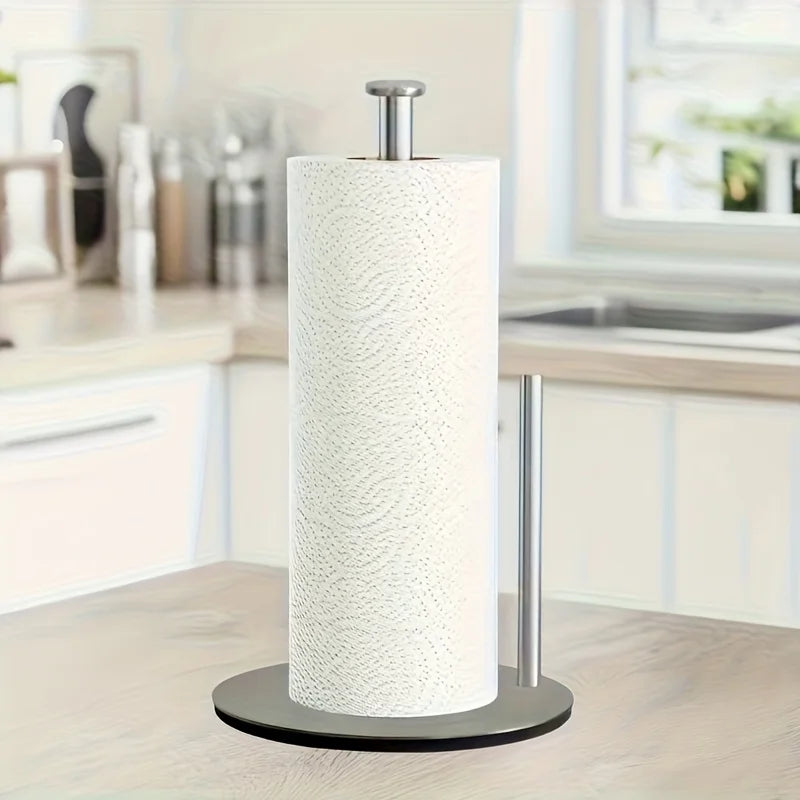 Stainless Steel Kitchen Roll Holder with Weighted Base - Heavy-Duty Countertop Organizer, Space-Saving Design for Paper Towels Oasis Select