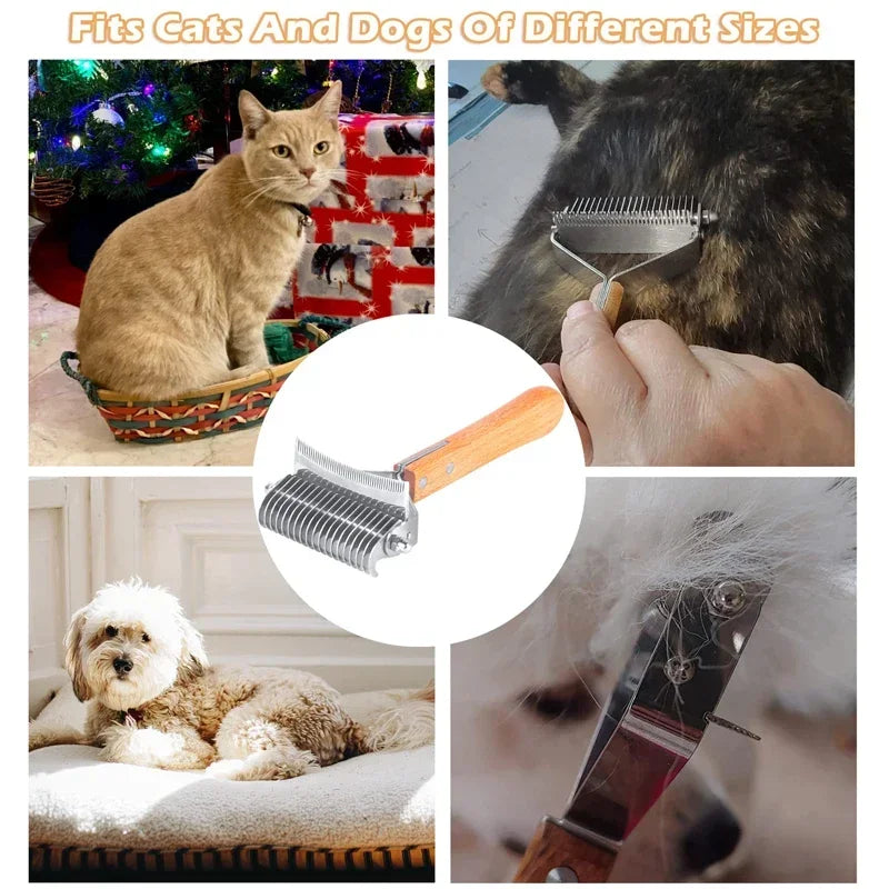 3-in-1 Deshedding Dog Rake BrushComfortable Handle Dematting Comb Removes Hair Tangle Rounded-end Blade Oasis Select