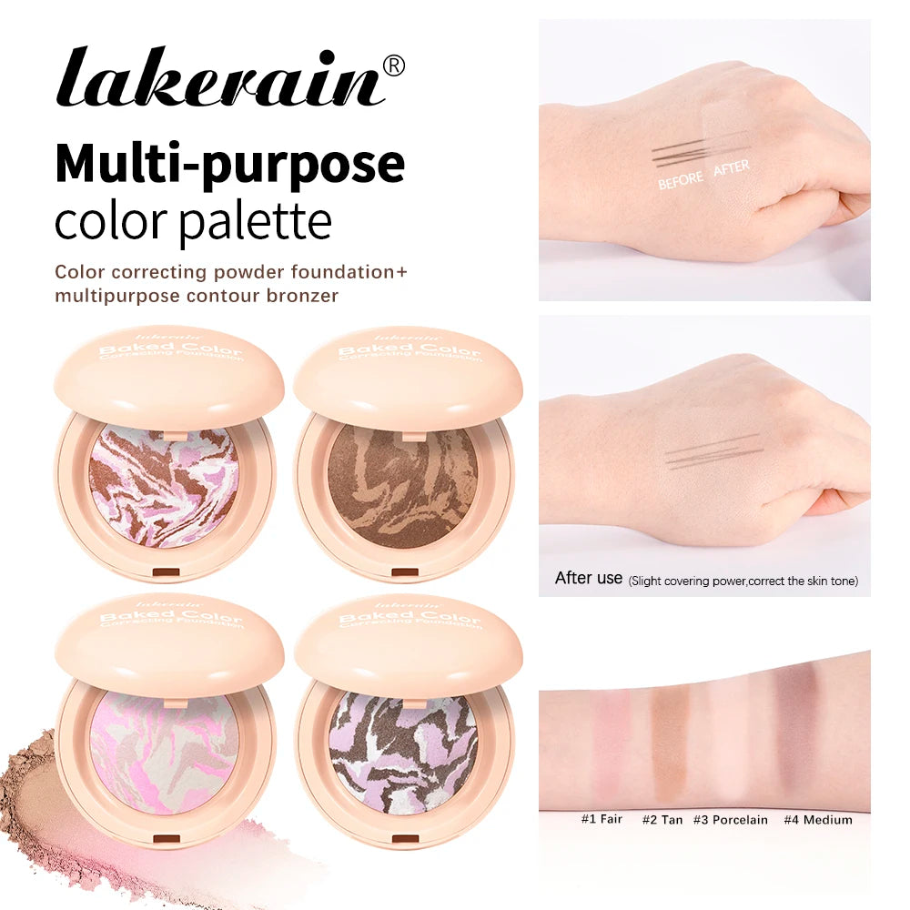 Lakerain Baked Color Correcting Foundation Long-Lasting Slight Covering Power Multi-Functional Setting Powder Facial Makeup Oasis Select