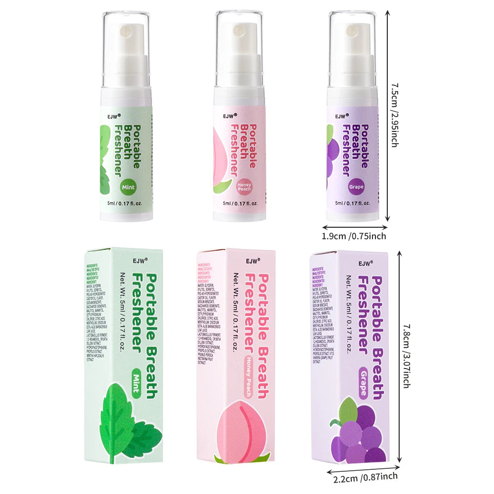 EJW Probiotic Oral Spray, Mint & Peach & Grape Flavor Combo, Breath Spray with Prebiotics , Long-Lasting Freshness Oasis Select