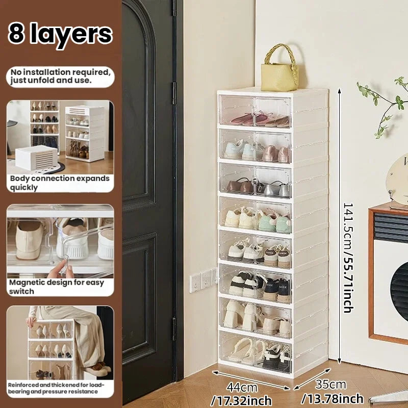 Folding, no-installation storage shoe cabinet, long and short boot toy figurine storage cabinet, simple double-row shoe box Oasis Select 8 layers