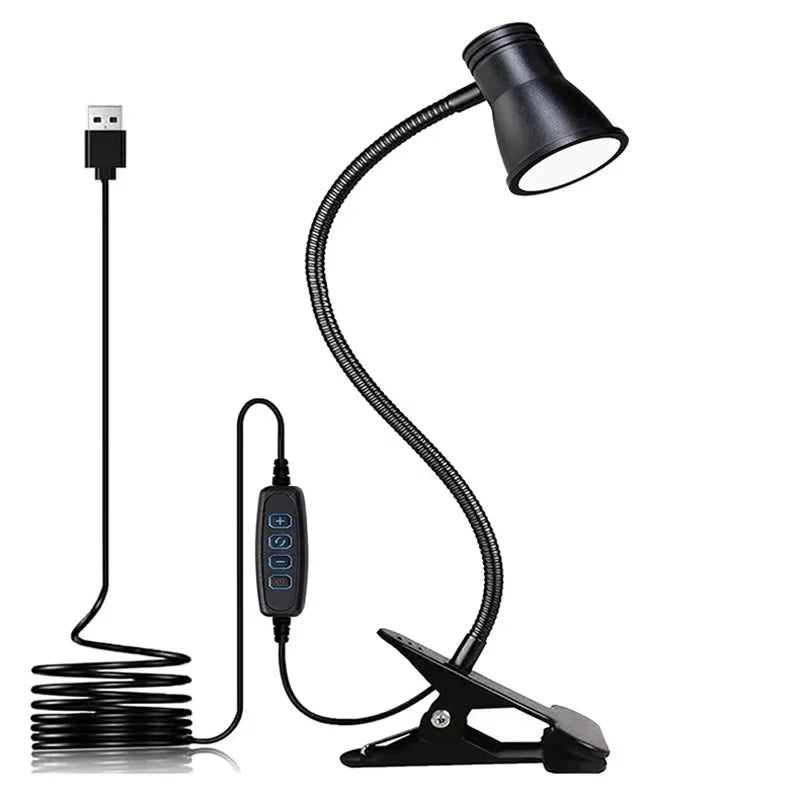 3 Colors Dimmable Desk Lamp Night Light Bedroom Bedside USB Table Lamp LED Clip Lamp Eye-protection LED Book Light Oasis Select Package