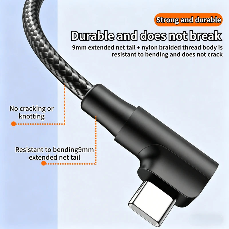60W USB C To Type C PD 90-Degree Angle Gaming Fast Charging Cable Suitable For Type-C Interface Mobile Phone And Tablet Devices Oasis Select