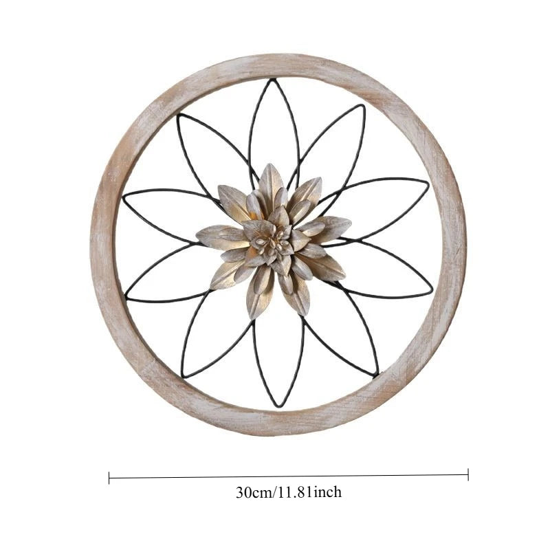 American Countryside Living Room Entrance Retro Wall Decoration Wall Hanging Circular Wooden Frame Oasis Select 1pc 2 30x30cm