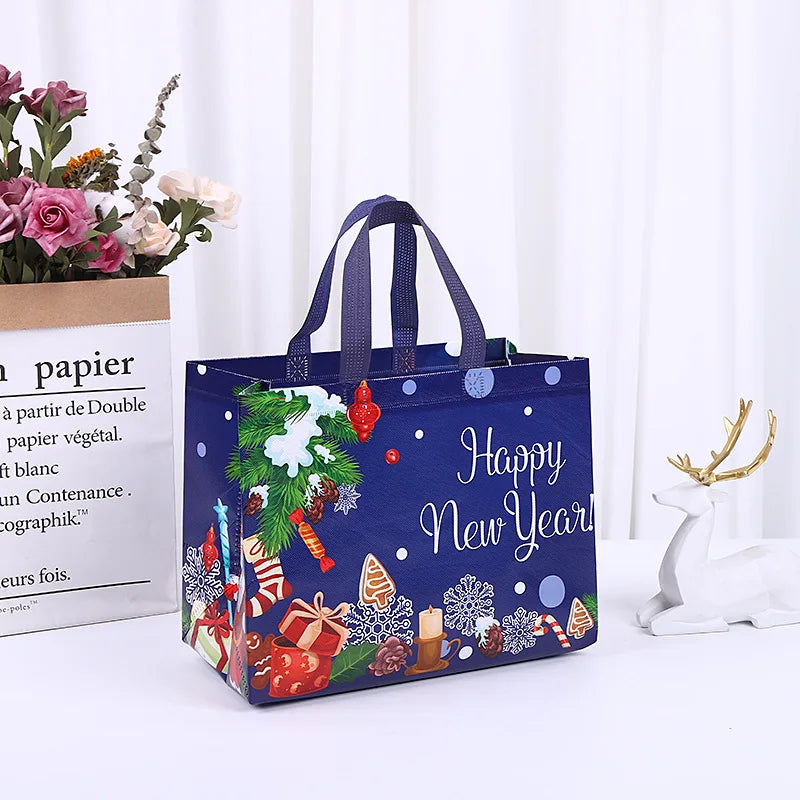 Christmas Gift Bags Santa Claus Elk Snowflake Print Handbag Xmas Gifts Wrapping Supplies Merry Christmas Tote Bags Oasis Select Purple As picture