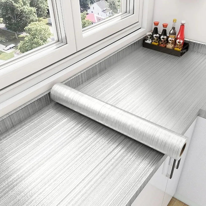Stainless Steel Wire Drawing Wallpaper Sticker Wall Stickers Kitchen Cabinets Wallpaper Fridge Elevator Door 40cm Adhesive Home Oasis Select