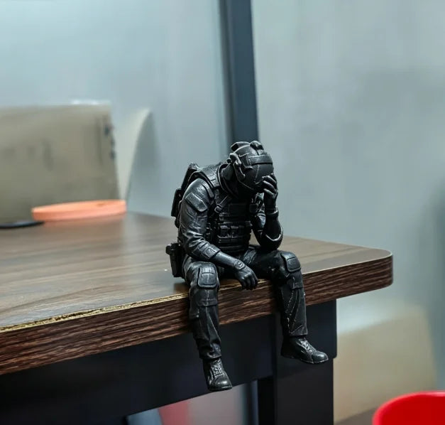 Military Style Sitting Soldier Figurine 3D Printed Miniature Tactical Gear Desk Ornaments Home Office Bookshelf Decor Craft Gift Oasis Select blackSitting Soldier