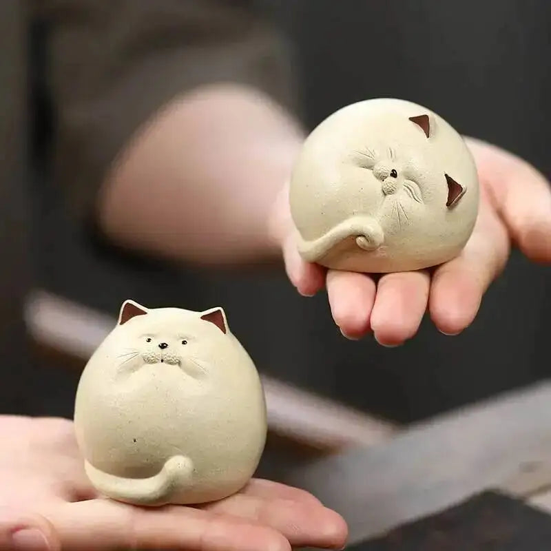 Purple Clay Cute Little Cat Tea Pet Ornament Healing Tea Play Lucky Cat Tea Table Tea Tray Чайные Украшения Oasis Select