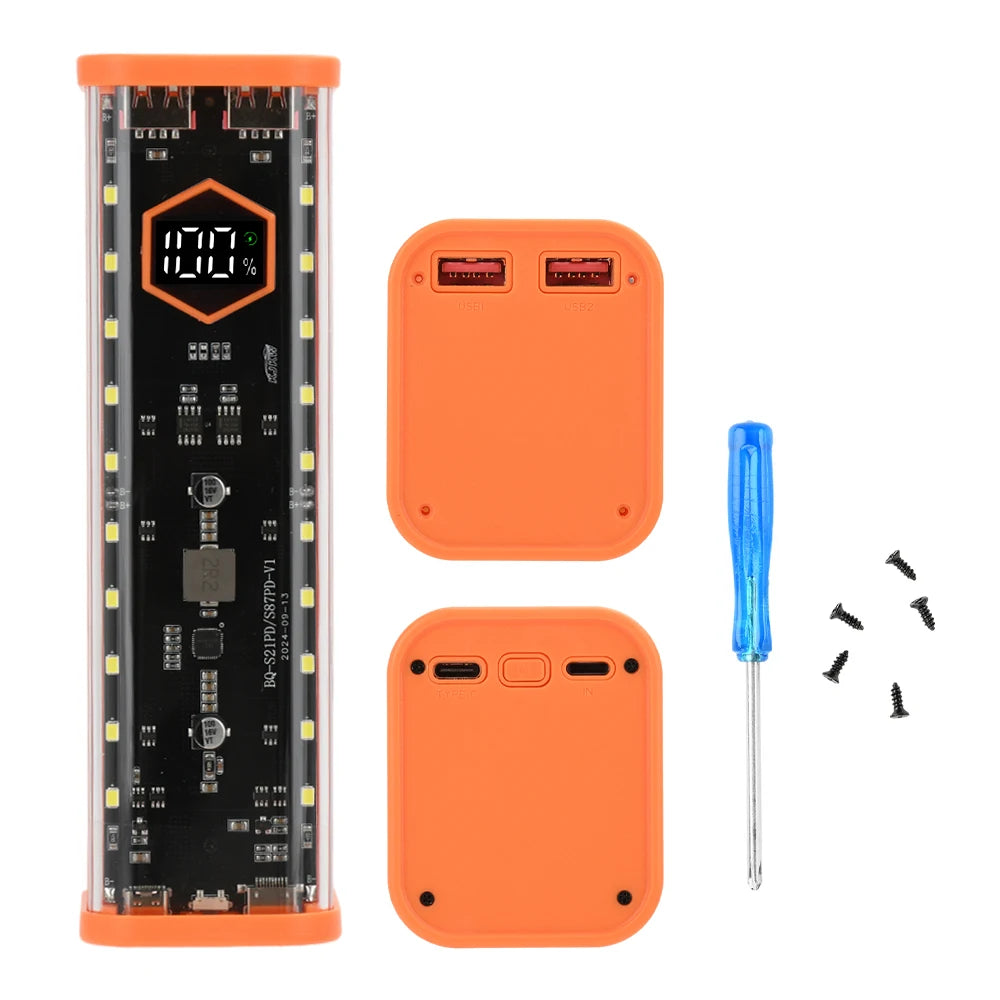 8 Slots 21700 Battery Case DIY Kit Mecha Transparent Quick Charge Flash Charger Battery Case Kit Power Bank Box Type C Oasis Select Orange