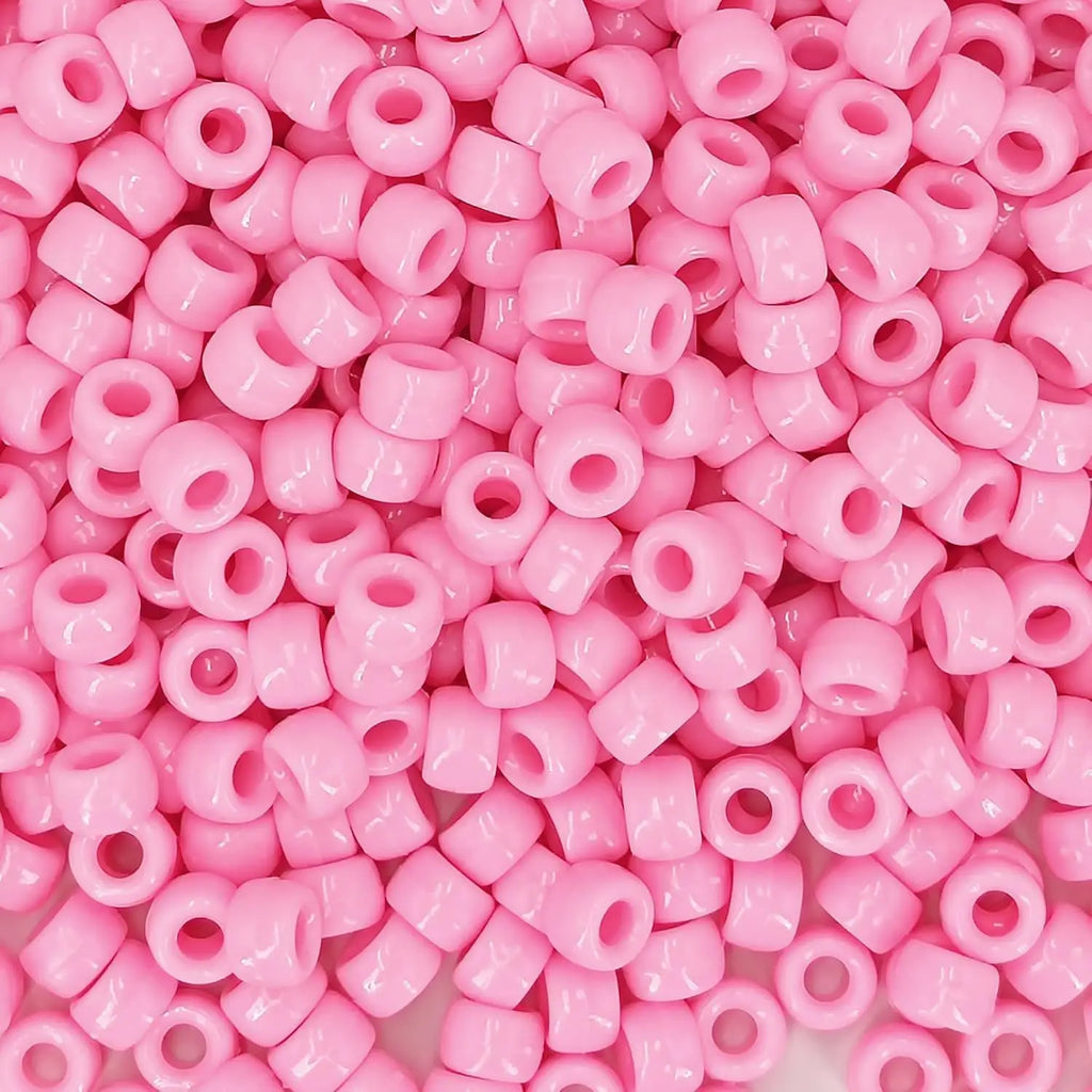 100Pcs Acrylic Pony Beads 6x9mm Bulk Plastic Large Hole Mix Pen Hair Kandi Beads for Friendship Bracelet Jewelry Making Braids Oasis Select Pink