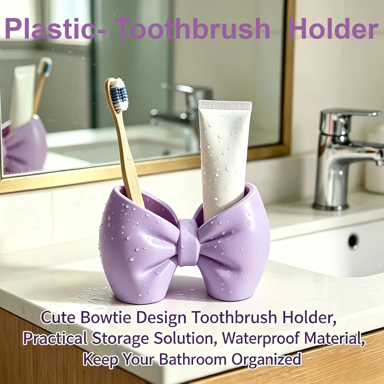 Plastic Toothbrush Holder, Cute Bow Design, Perfect for the Bathroom or Bedroom - Cute Toothbrush and Pen Display Stand Oasis Select