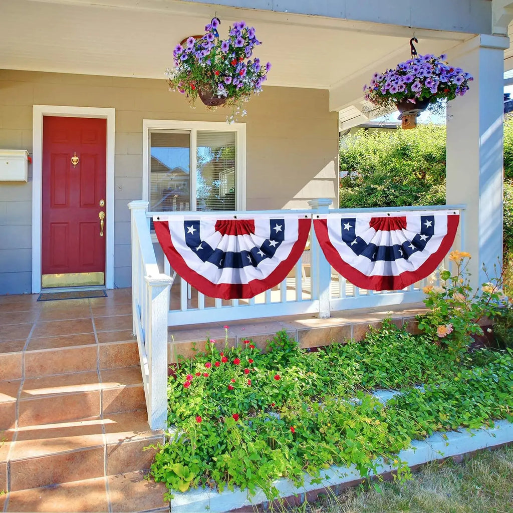 American Independence Day Decorations Draped Half-circle Flags Scalloped Flags Are Arranged in The Outdoor Courtyard Oasis Select