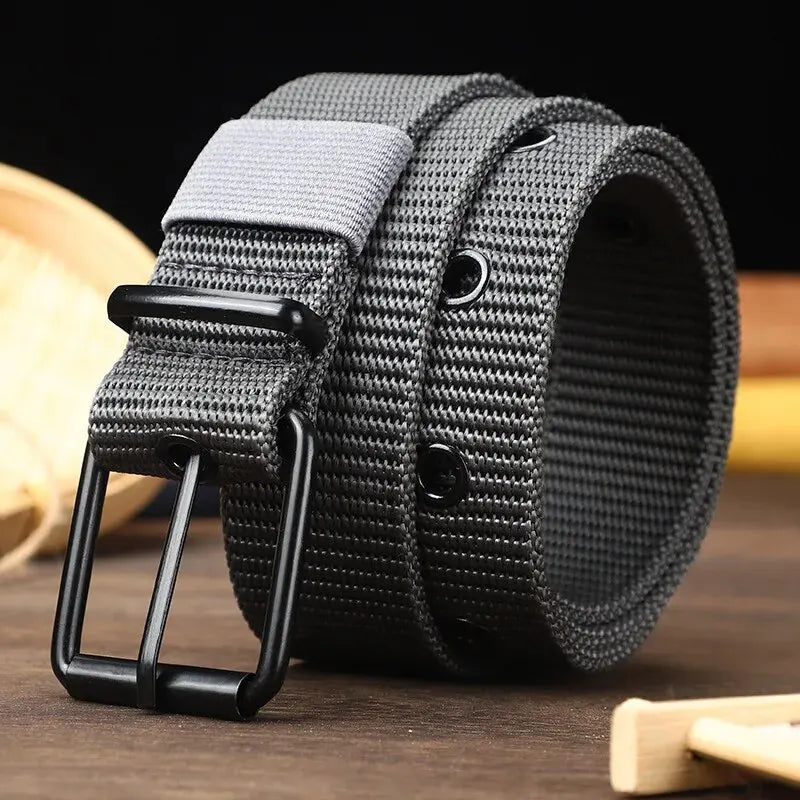 Men's Belt Porous Canvas Pin Buckle Leather Belt Outdoor Sports Belt Women's Trendy Eyelet Belt With Jeans Belt For Men Women Oasis Select
