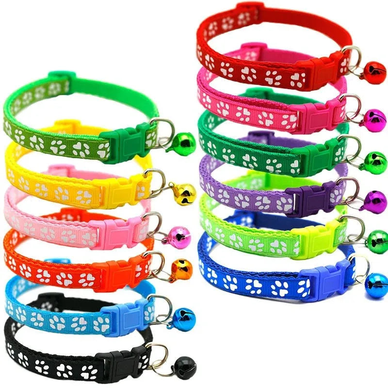 1/6pcs Pet Collar With Bell, Cartoon Footprints, Colorful Dog, Puppy, Cat Accessories, Adjustable Safety Bell Ring Necklace, Pet Oasis Select