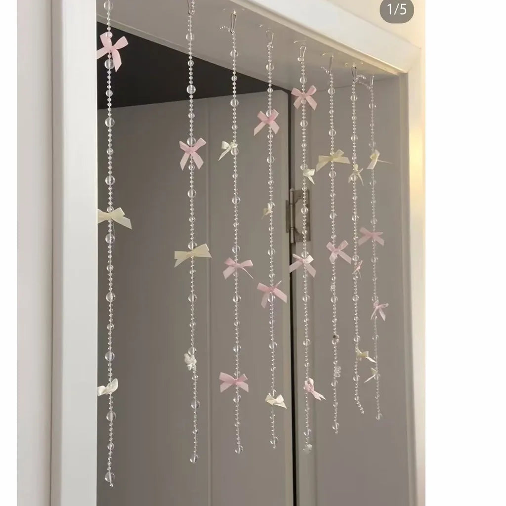 Dreamy Hanging Curtain Sweet Ballet Bow Curtain Bow Acrylic Curtain Elegant For Bedroom Doorway Store Window Decoration Entryway Oasis Select Pink Ivory-2