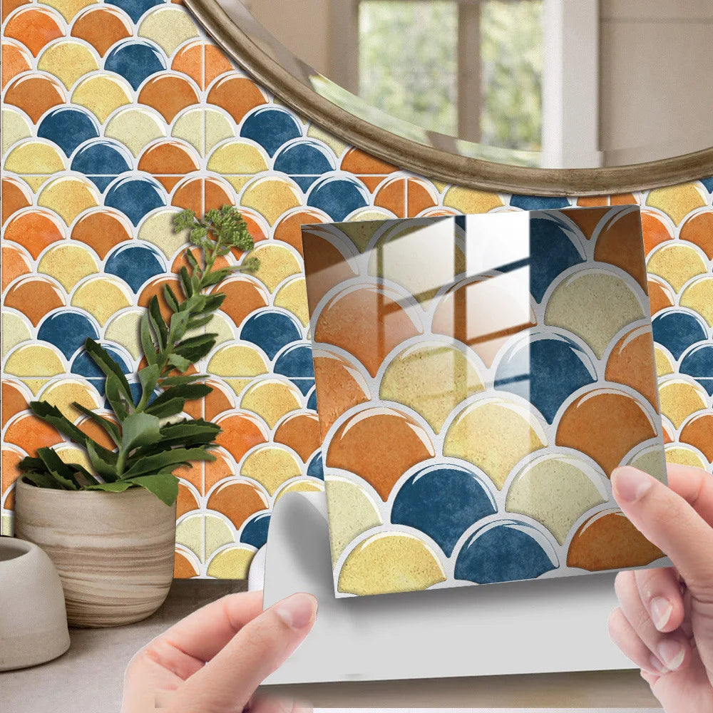 Retro marble grain covered with crystal film fish scale visual 3D ceramic tile paste home decoration renovation wall paste Oasis Select DJ-033 10cm x 10cm-25pcs