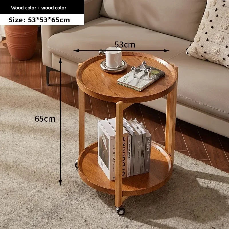 Multi-functional Movable trolley side table Living room coffee table Movable coffee table sturdy and durable Oasis Select Log color rack F