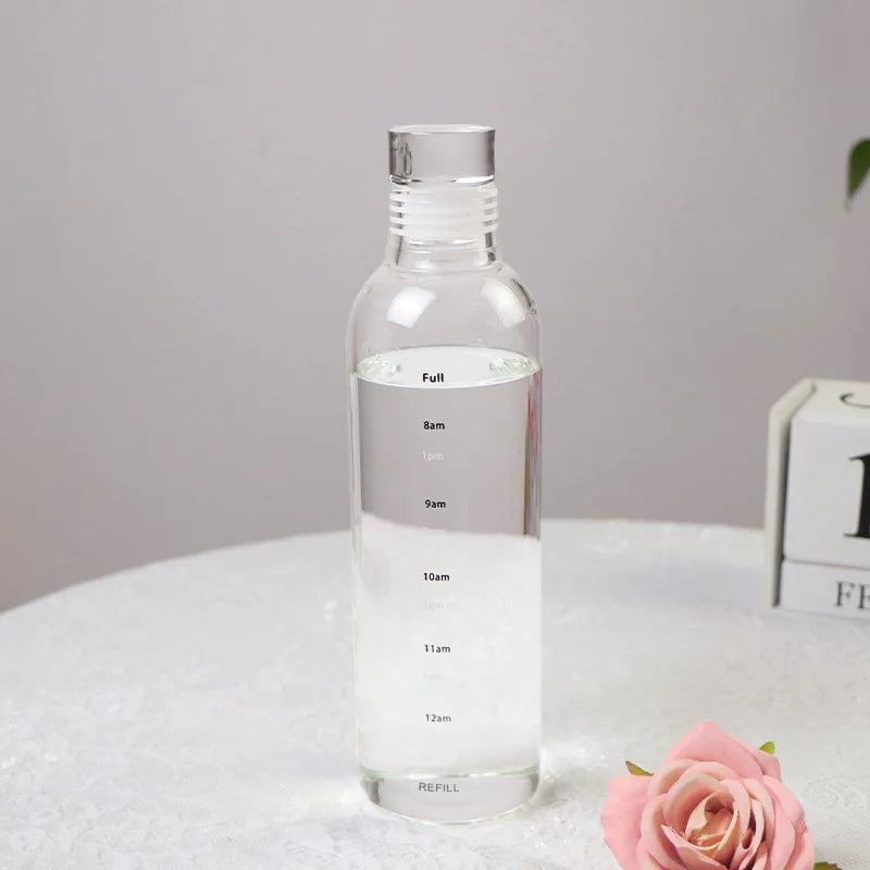 Borosilicate Glass Bottle with Sealed Lid with Time Scale - Leak-Proof, Fruit Tea Beverage Brewing Water Bottle Drink Container Oasis Select