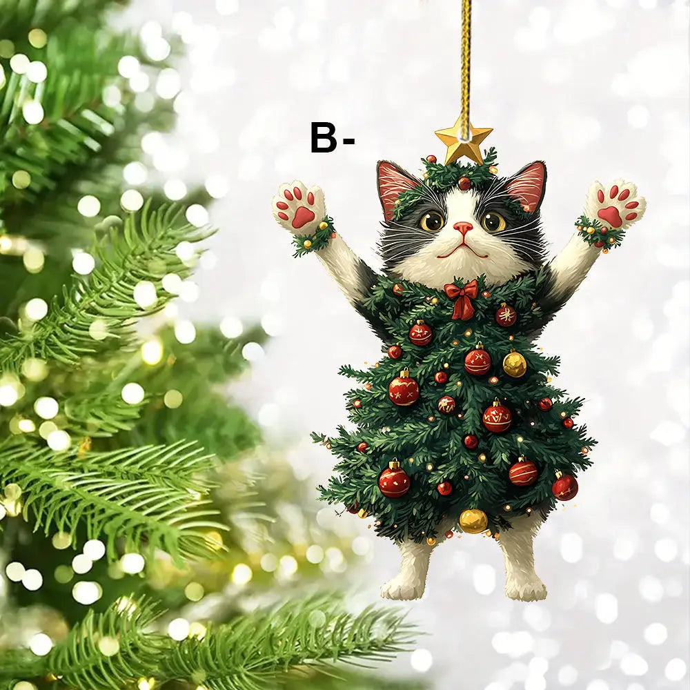 2D Acrylic Cat Christmas Ornament | Funny Xmas Tree Pendant