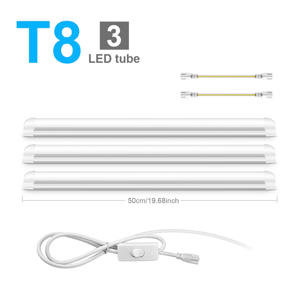 1-6pcs Led Bar Lights T5 15W/T8 25W Tube 50CM High Lumen Fluorescent Lamp For Shops, Hotels, Exhibition Halls Lighting 110V 220V Oasis Select 3x T8 Tube Warm White 100-130V US Plug