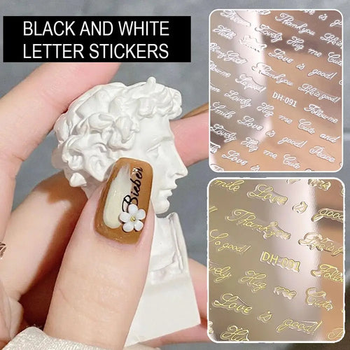 3D English Word Nail Art Stickers – Metallic Gold & Silver Decals Nail Art Stickers Oasis Select
