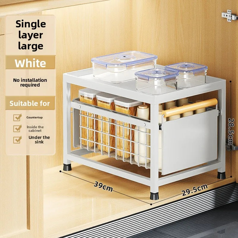Installation-free kitchen sink rack, countertop cabinet, layered seasoning storage rack, pool under pumping storage rack Oasis Select Single Large-White