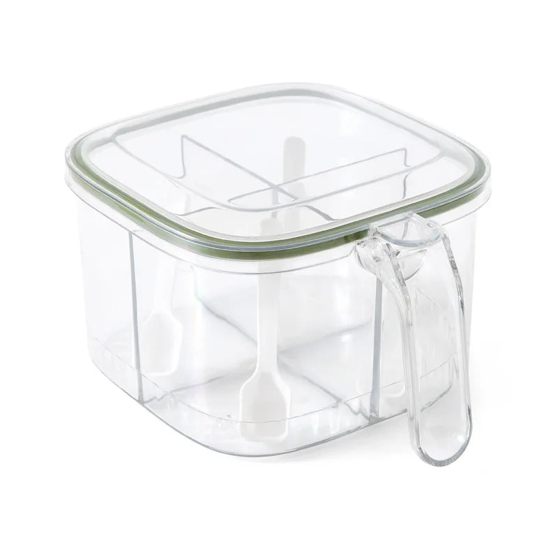 Multi-grid Salt Seasoning Box with Spoons and Sealed Lid Transparent Spice Jar Chili Powder Sugar Bowl Moisture-proof Container Oasis Select Green