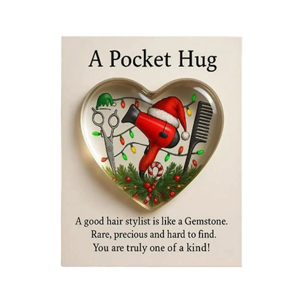 Christmas Hug 2D Heart Shaped Hairdresser Home Decor Appreciation Inspirational Pocket Card for Men Barber Hair Stylist Birthday Oasis Select
