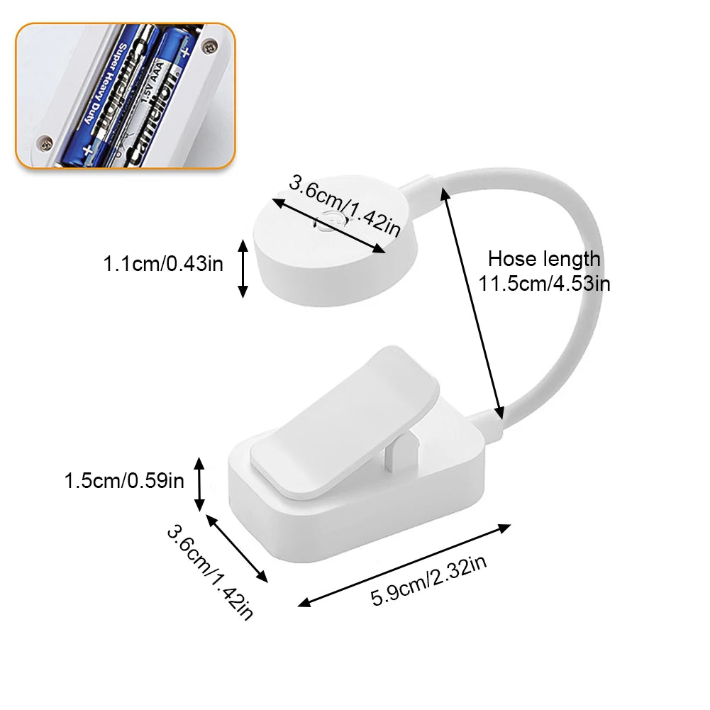Mini Clip LED Book Lamp Battery Powered Table Lamp Eye Protection 3 Colors Night Light Portable Bedside Student Reading Lamp Oasis Select WHITE