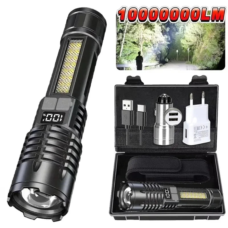 High Power LED Flashlights with Display Screen Portable Rechargeable Zoom Tactical Torch Lamp with Emergency Side Lights Lantern Oasis Select set ZOOM