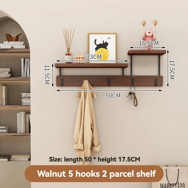 Solid wood clothes hook, multifunctional coat hook on the entrance entrance wall, key hook, wall mounted non perforated row hook Oasis Select Walnut -5
