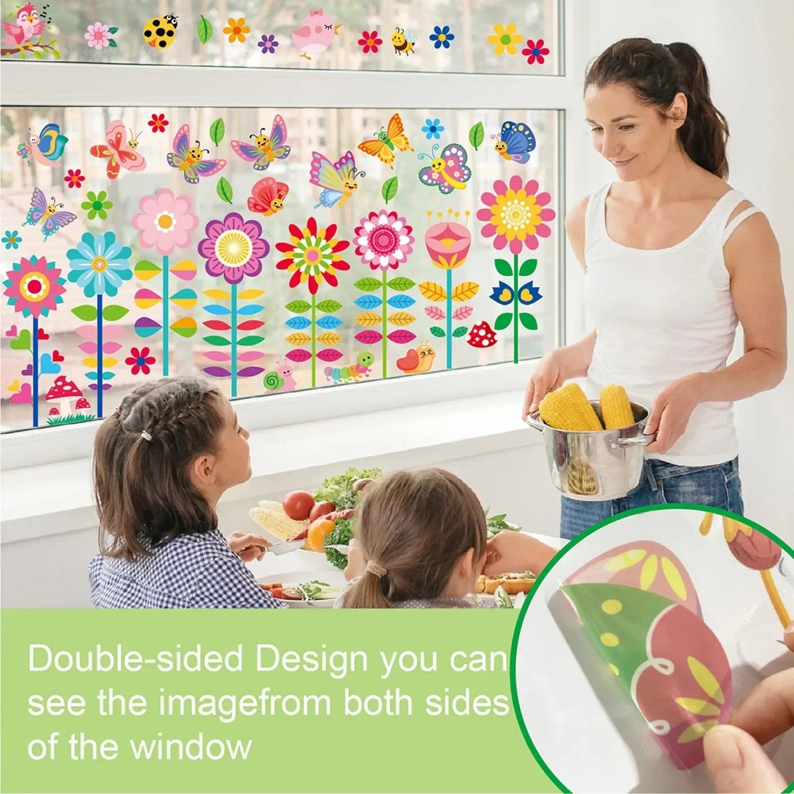 Spring Gel Clings Butterfly Flowers Window Decals Stickers Kids Toddlers Home Airplane Classroom Nursery Summer Party Decoration Oasis Select