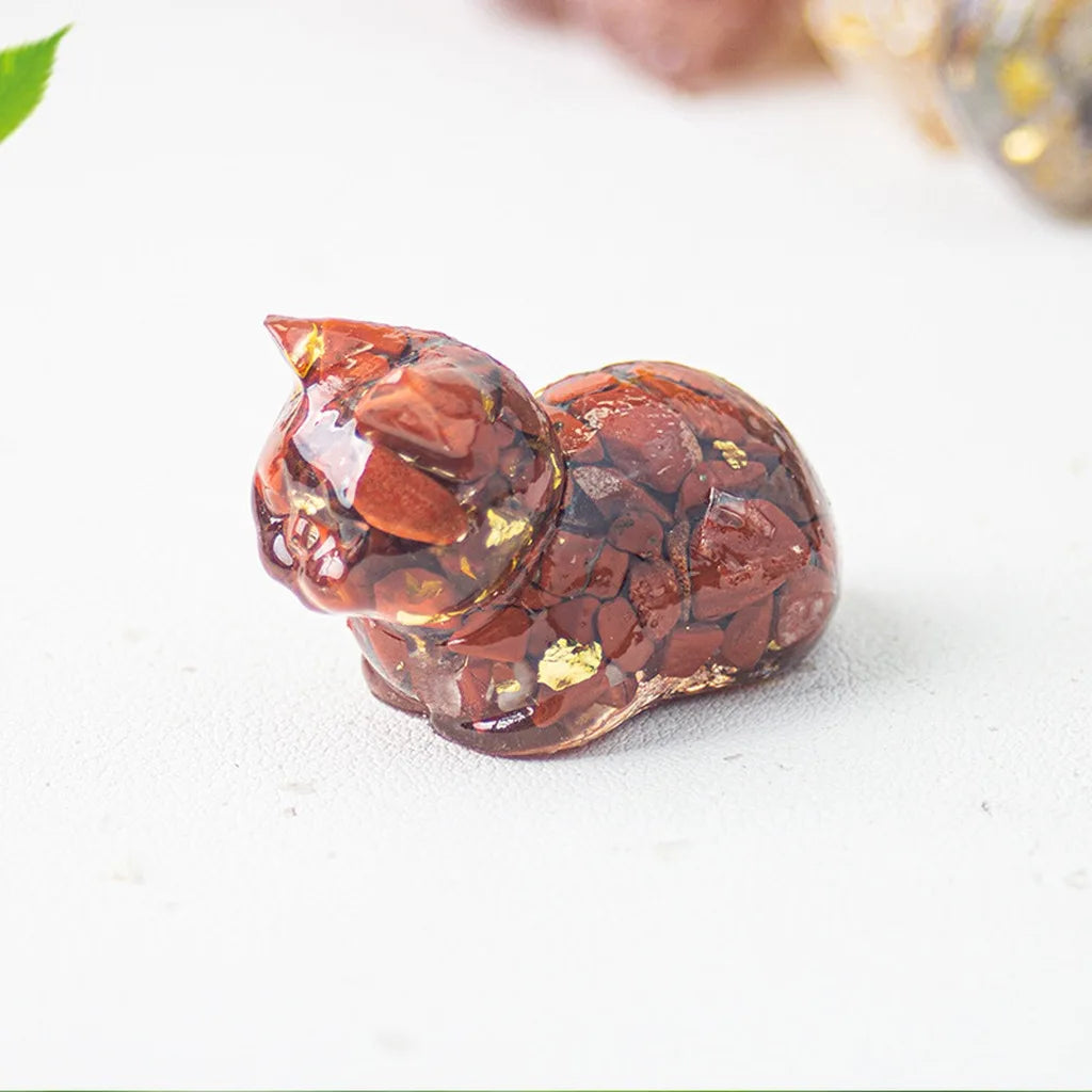 Crystal Chip Epoxy Lying Cat Figurine | Desk Decor & Gift