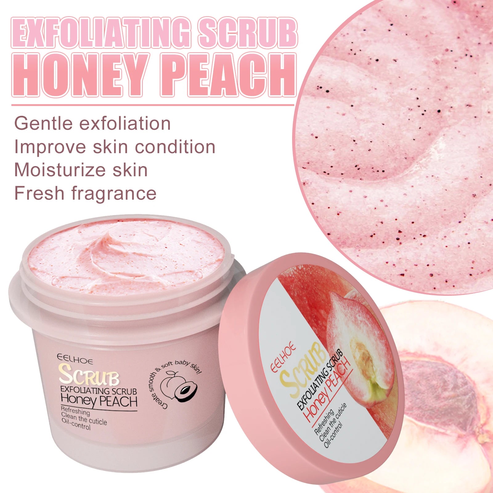 Honey Peach Body Scrub Cream Deeply Cleansing Exfoliating Scrub for Smooth & Glowing Skin Dead Skin Removal Moisturizing Oasis Select