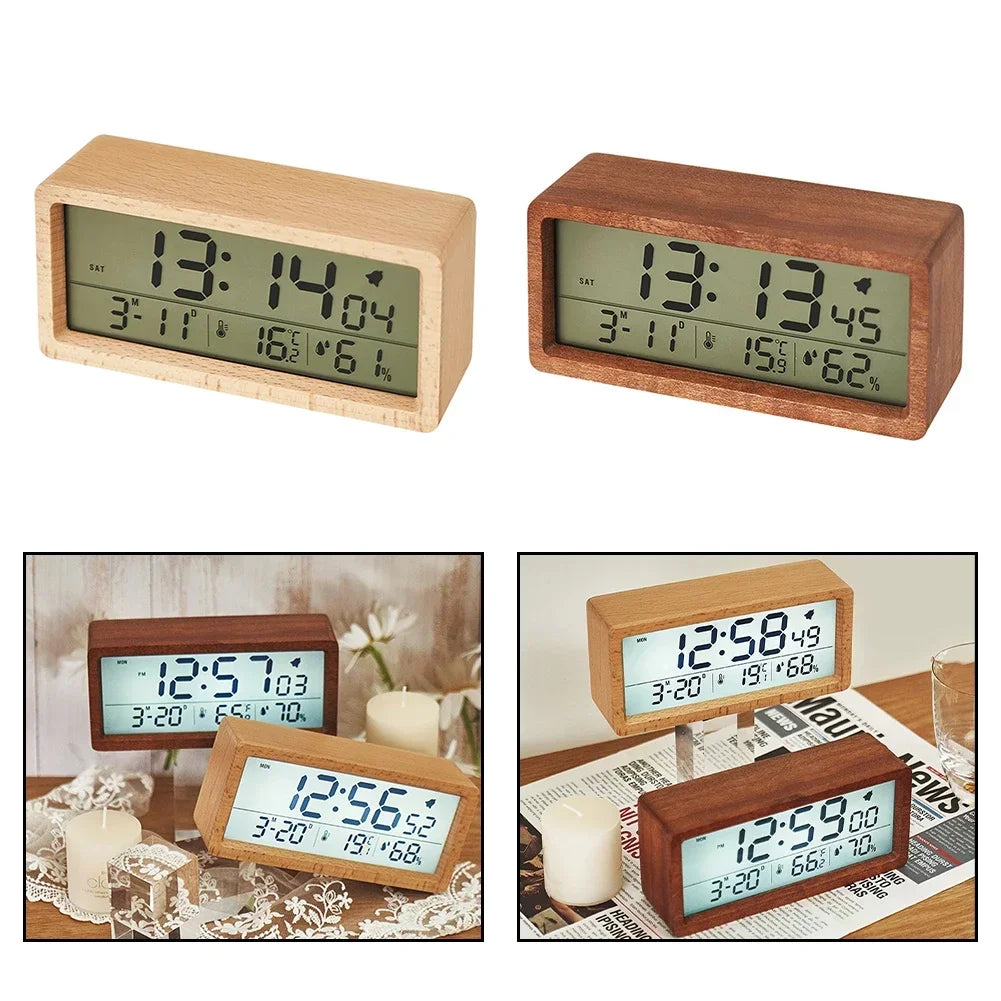 Stylish Multifunctional Wooden Alarm Clock Alarm Clock Serves Multiple Purposes Customizable Alarm Settings Humidity Monitoring Oasis Select