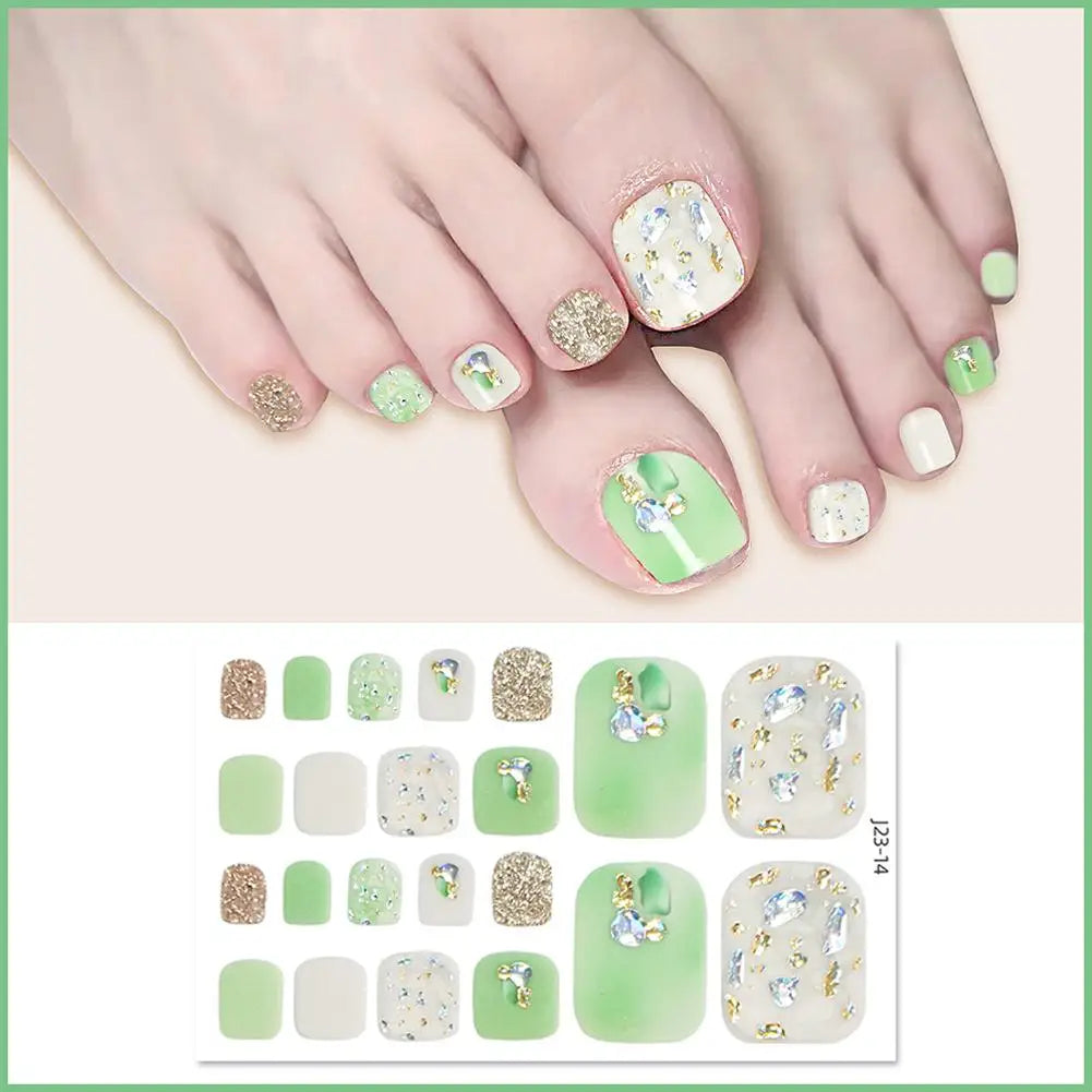 22 Counts Glitter Toe Nail Stickers, Removable Flash Toe Nail Wraps Self Adhesive French Toenail Nail Strips for DIY Manicure Oasis Select 13