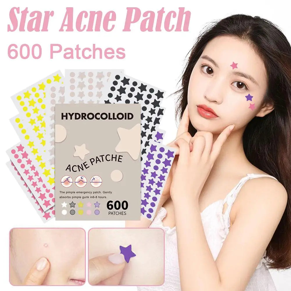 600 Counts Colorful Star Spot Acne/Pimple Patch For Face, Hydrocolloid Cute Star Shaped Acne Patch Invisible Zit Cover Stickers Oasis Select