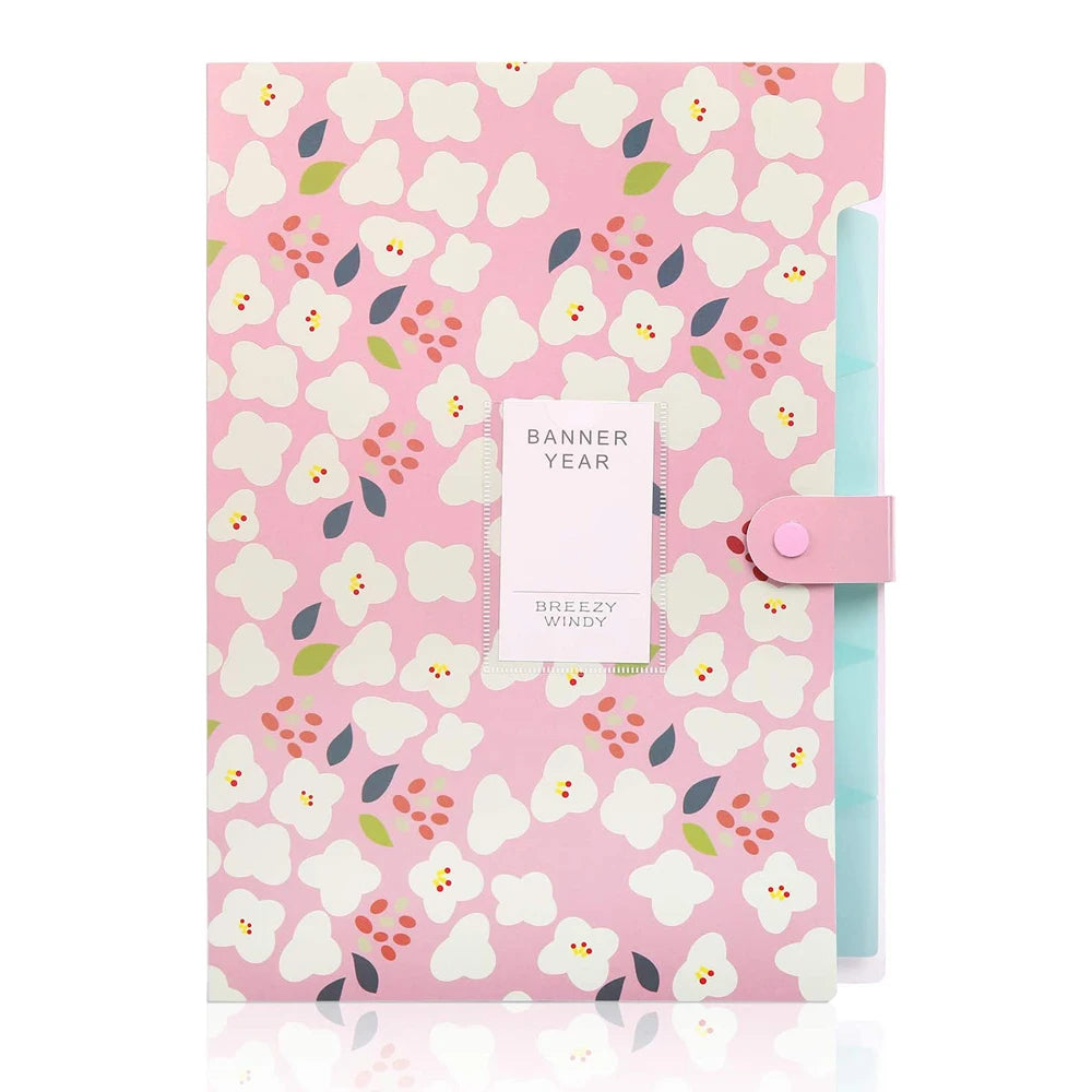 Expandable Desk Organizer A4 Size 5 Pockets File Holder File Folder Document Organizer Floral File Folders Accordion Folder Oasis Select Pink
