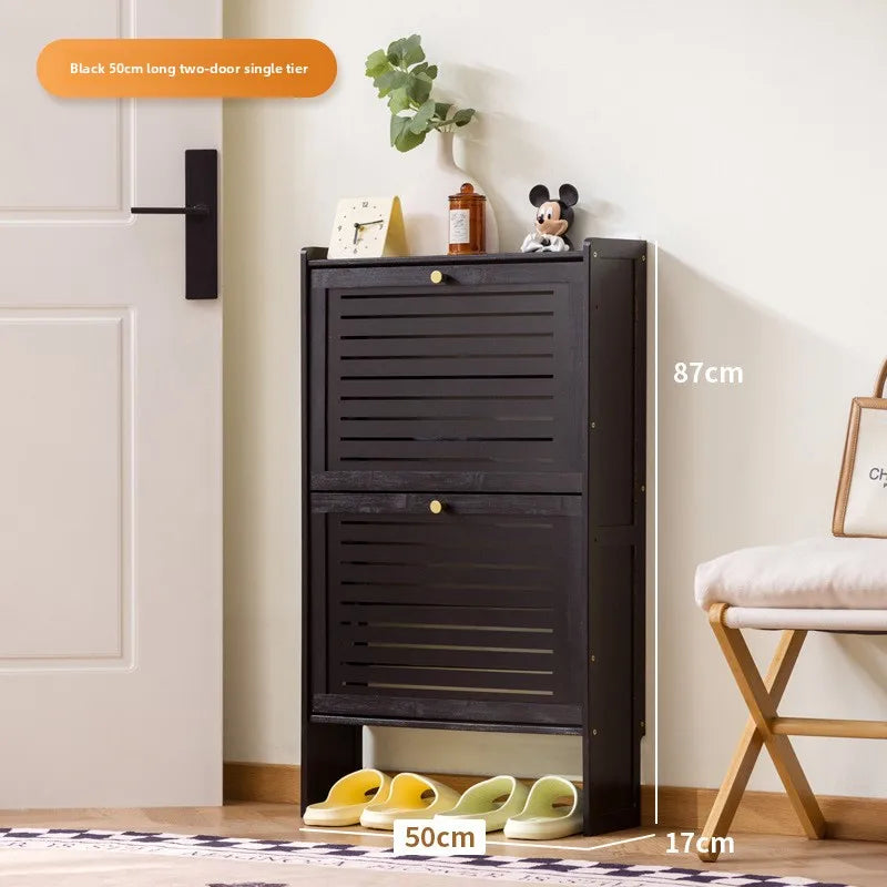 Ultra-thin shoe cabinet home door 2025 new retro black porch cabinet home tipping bucket storage shoe rack Oasis Select Two Doors 50 Black