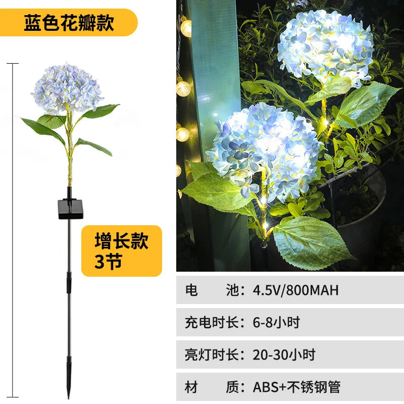 LED Simulation Hydrangea Solar Ground Insert Light Outdoor Waterproof Garden Lawn Light Solar Garden Light Oasis Select Blue
