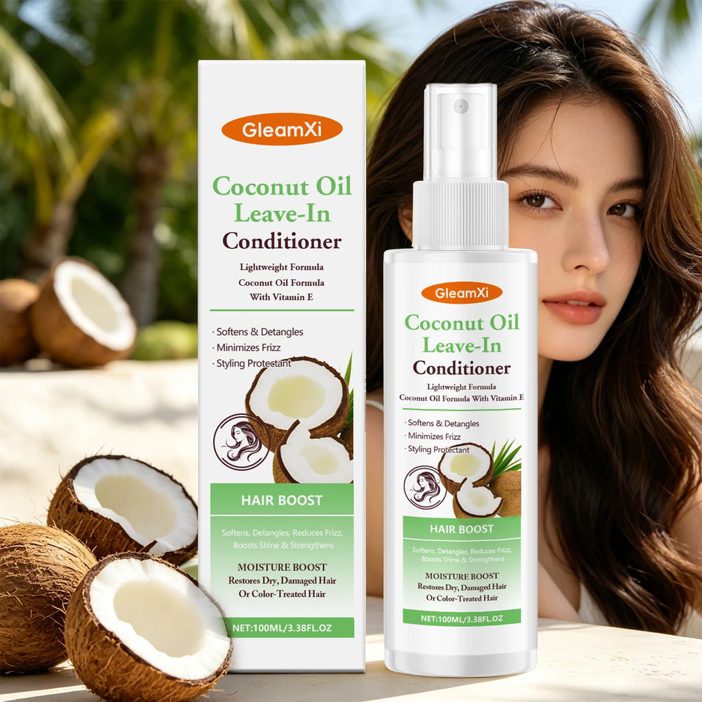 Coconut Oil Leave-In Conditioner Spray for Dry Damaged Hair Anti-Frizz Nourishing Smooth Hair Restoring Shine and Softness Oasis Select