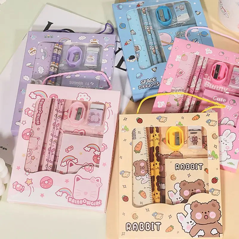 6PCS Stationery Set School Students Stationery Six-piece Gift Box Pencil Eraser School Supplies Gift for Friends Oasis Select