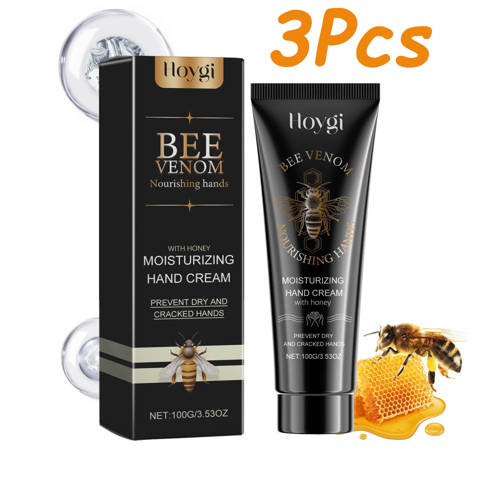 Bee Venom Hand Cream Moisturizing Anti Crack Fast Absorption Non Greasy Nourishing for Dry Cracked Skin Improve Skin Texture Oasis Select 3Pcs