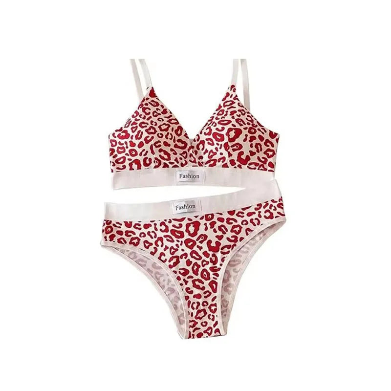 1-4pcs Summer Set New Women's Leopard Print Traceless and Steel Rim Bra Adjustable Shoulder Strap Back Women's Underwear Set Oasis Select Wine red 1 set One Size