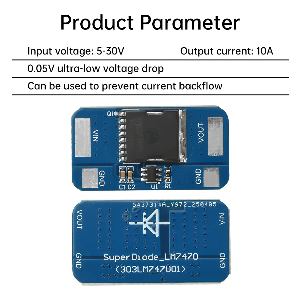 5-30V 10A Ideal Diode Module Wide Voltage Input Anti Reverse Irrigation Battery Anti Backflow Protection LM74700 Oasis Select