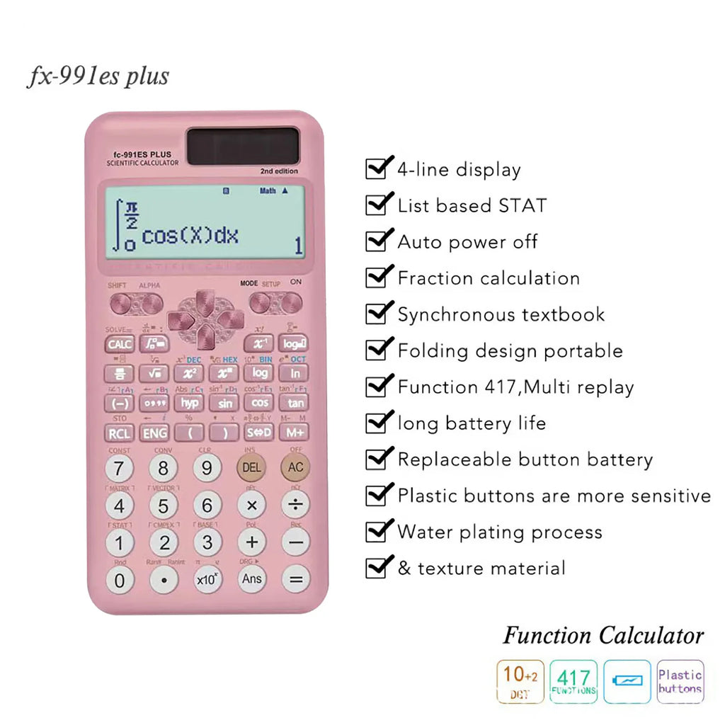 Scientific Calculators Math Calculator with 417 Function 10+2 Digits Display Dual Power Supply Ideal for Teachers College Oasis Select