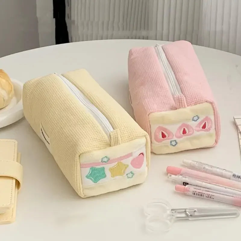 High Quality Corduroy Pen Bag Embroidery Multi-functional Pencil Case Large Capacity Stationery Organizer Students Oasis Select