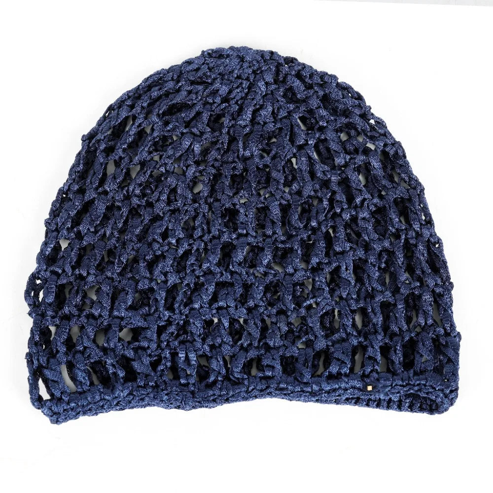 Simple Breathable Hair Net Cap Crochet Cap Comfortable Wig Caps Hollowout Mesh Turban Hat for Women Oasis Select Navy Blue