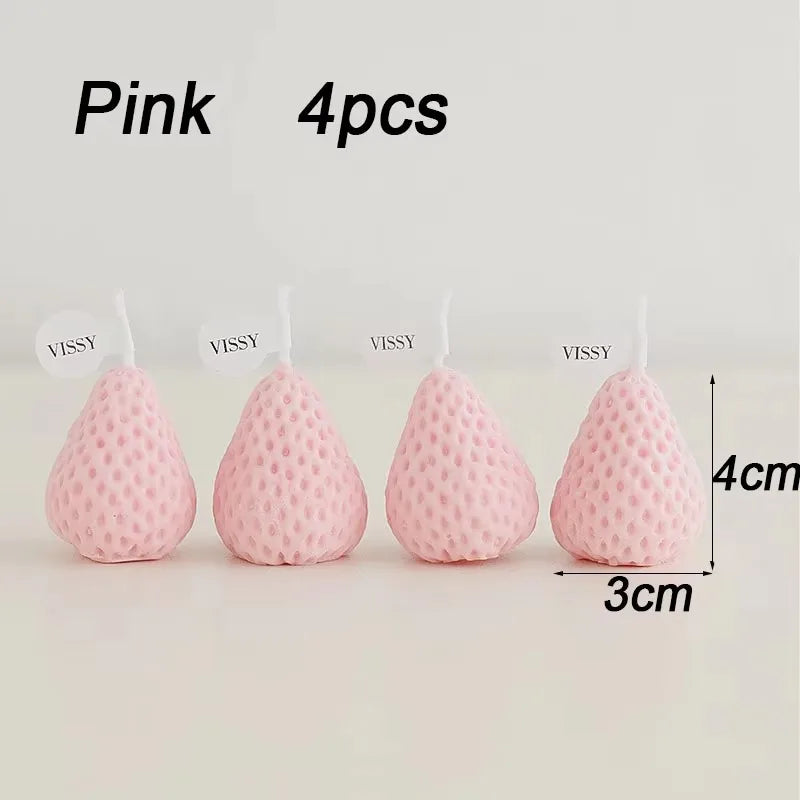 4pcs Strawberry Decorative Aromatic Candles Diy Handicraft Wax Scented Candle for Christmas Birthday Wedding Home Decoration Oasis Select Pink 4pcs