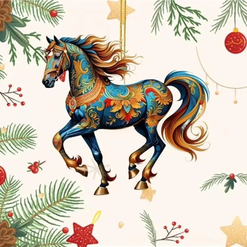 Exquisite 2D Acrylic Horse Car Rearview Mirror Pendant Backpack Charm Christmas Tree Ornament Party New Year Hanging Decoration Oasis Select A6